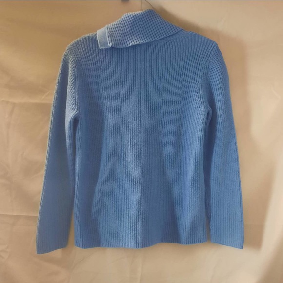 Talbots light blue flap down split neck  collar long sleeve sweater MD - Picture 2 of 4